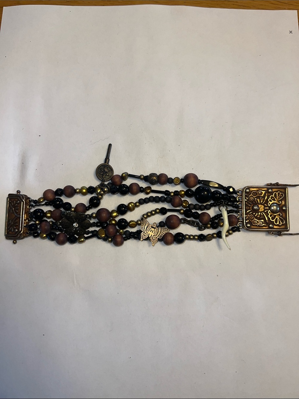 Lucky Brand vintage Multi-Strand Wood & Metal Bead Bracelet in Brown and Black